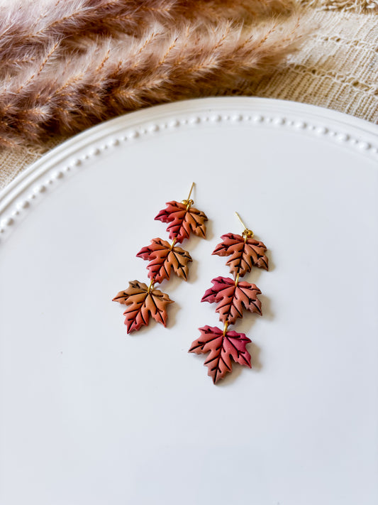 Multicolor Tiered Fall Maple Leaf Earrings