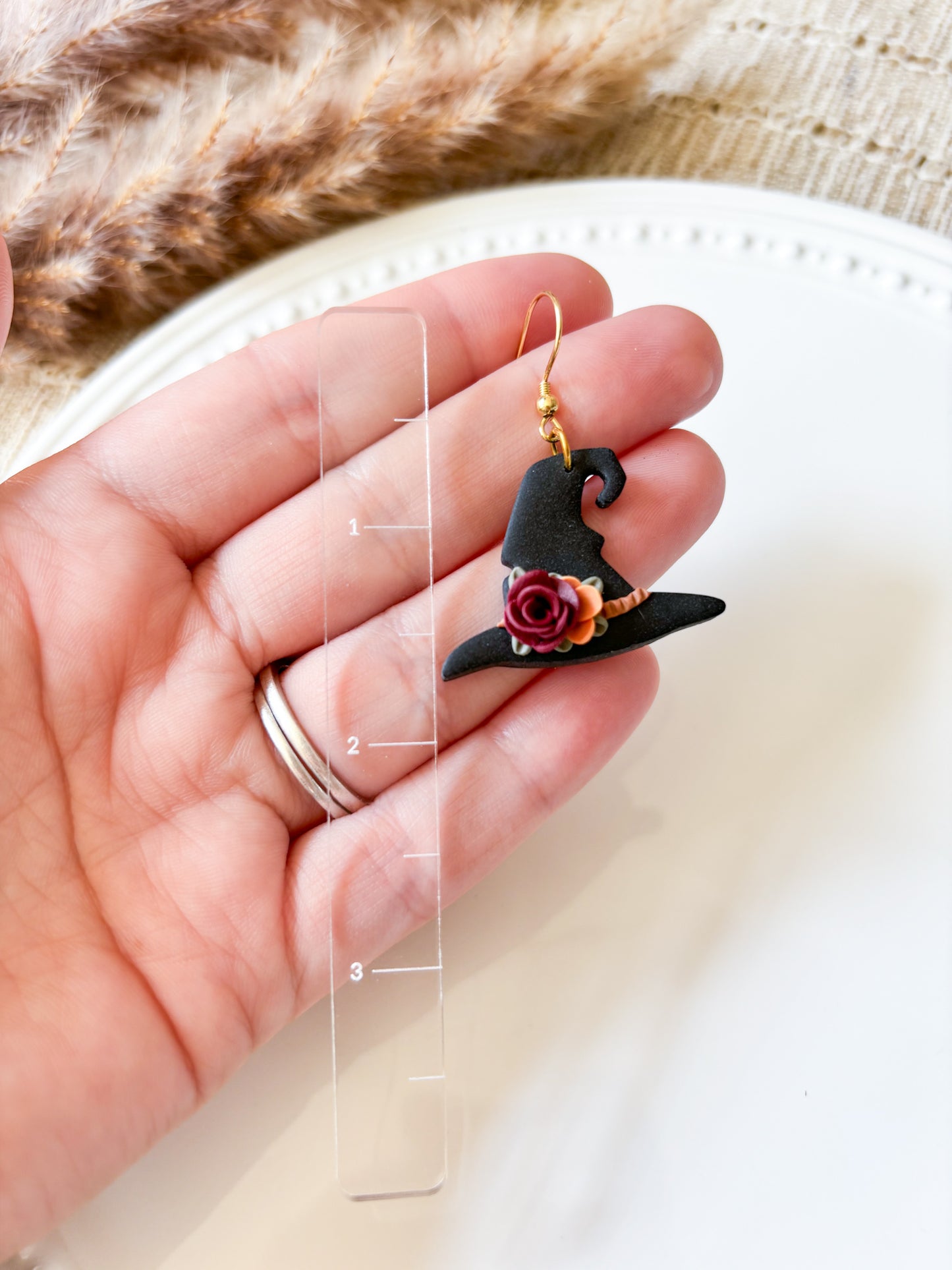 Floral Witch Hat Dangle Earrings