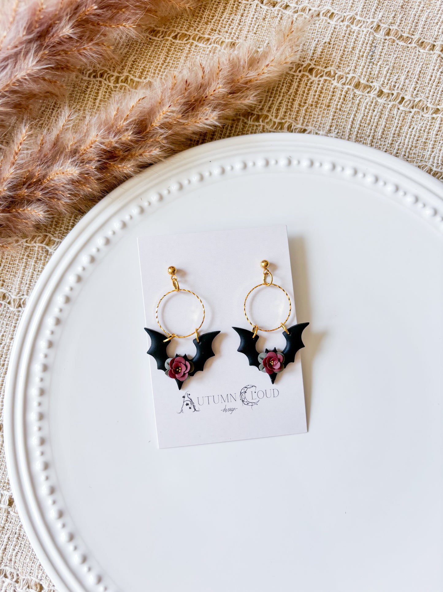 Floral Bat Dangle Earrings