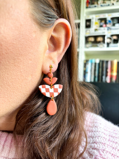 Checkered Brown and Beige Dangles