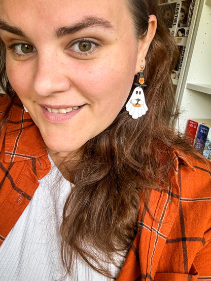 Witchy Ghosts with Pumpkin Dangle Earrings