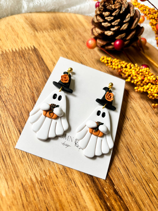 Witchy Ghosts with Pumpkin Dangle Earrings