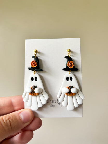 Witchy Ghosts with Pumpkin Dangle Earrings