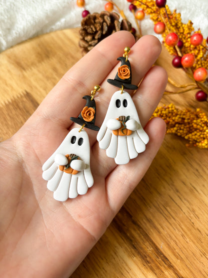 Witchy Ghosts with Pumpkin Dangle Earrings