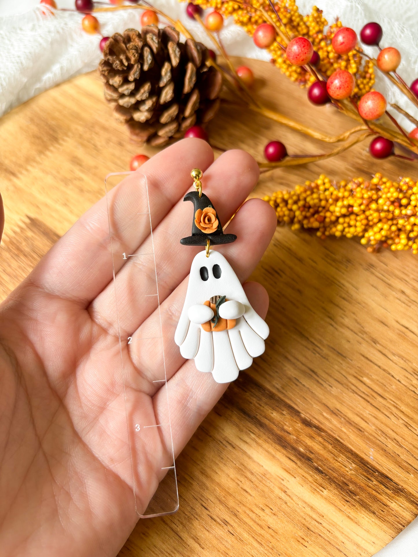 Witchy Ghosts with Pumpkin Dangle Earrings