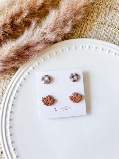 Maple Leaf and Plaid Circle Stud Pack