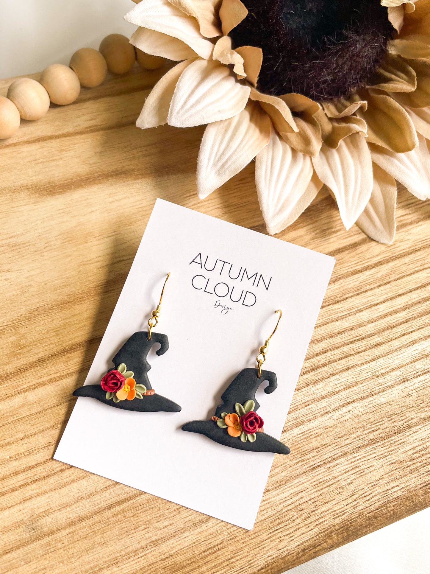 Floral Witch Hat Dangle Earrings