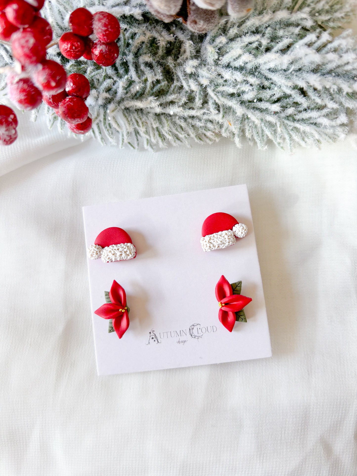 Santa Hat and Poinsettia Half Studs