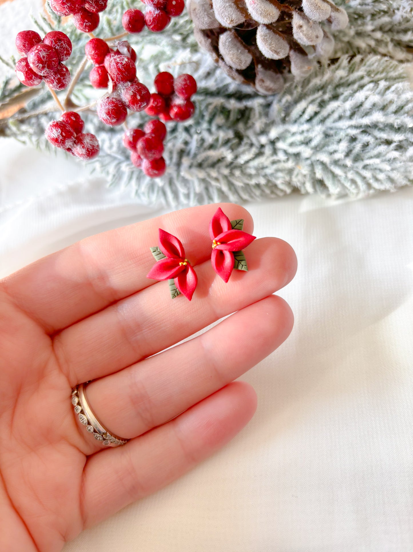 Santa Hat and Poinsettia Half Studs