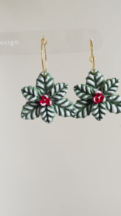 Snowwy Holly Hoop Earrings